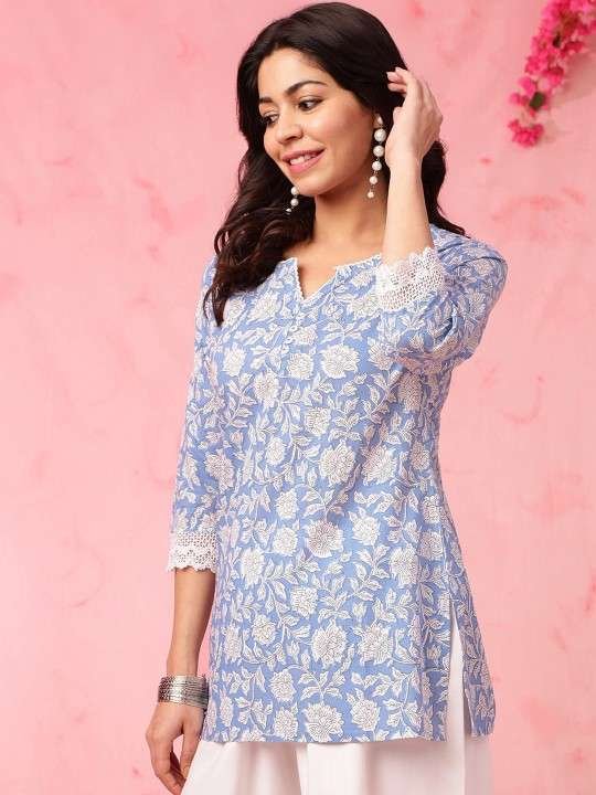Women's Rayon Floral Printed Straight Short Kurti Set - Image 6