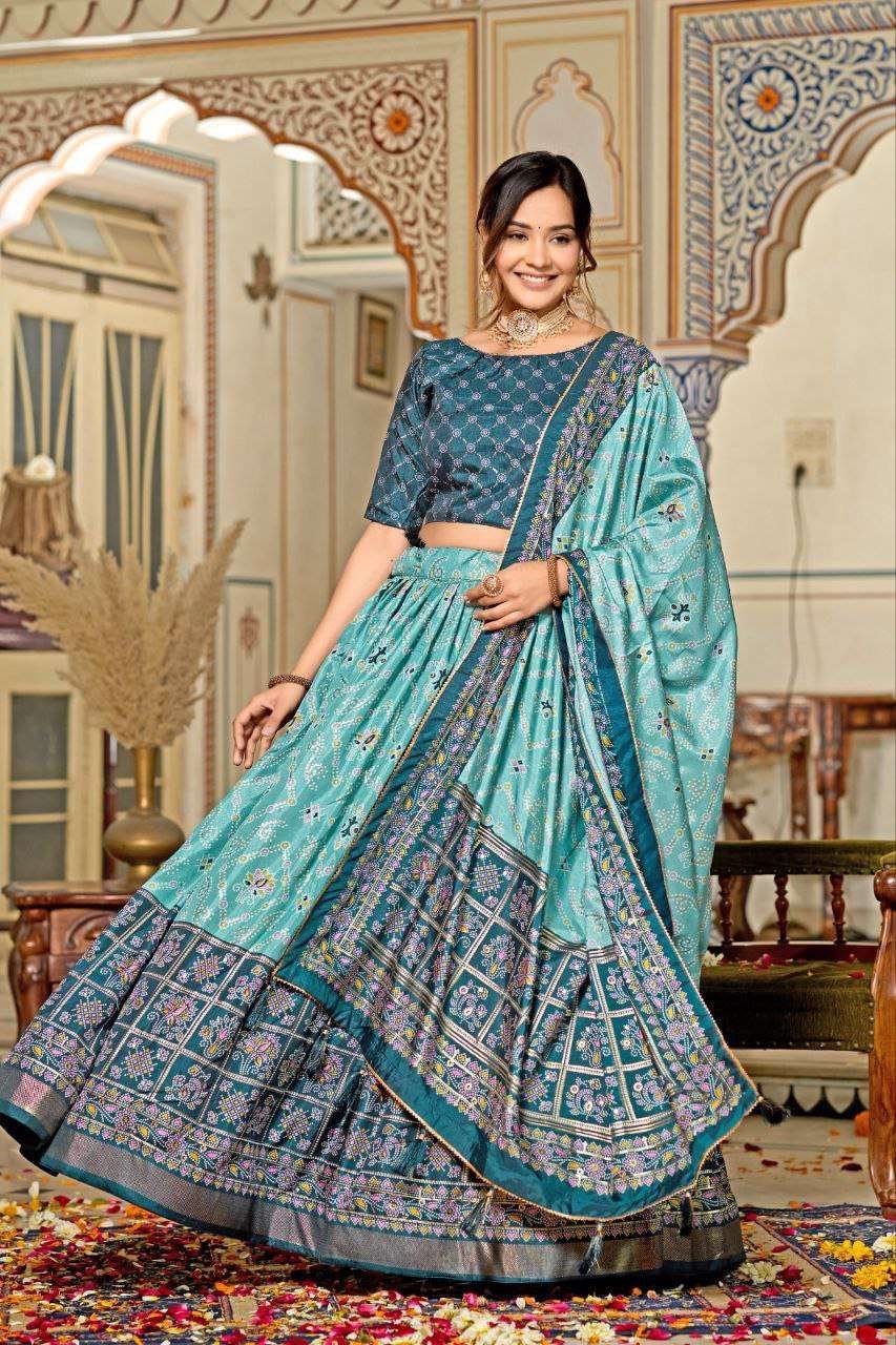 Women's Tussar Silk Patola Print Lehenga Choli Dupatta Set - Image 11