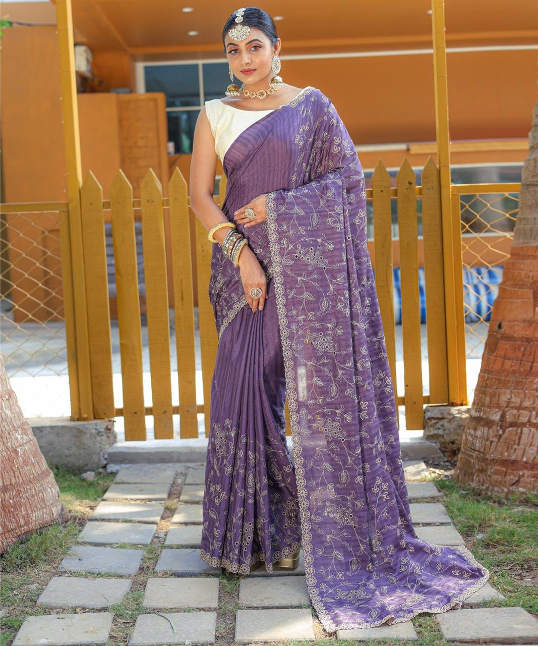 Women's Royal Prussian Blue Georgette Saree with Intricate Silver Thread & Mirror Work Embroidery – Perfect for Festive & Wedding Celebrations - Image 23