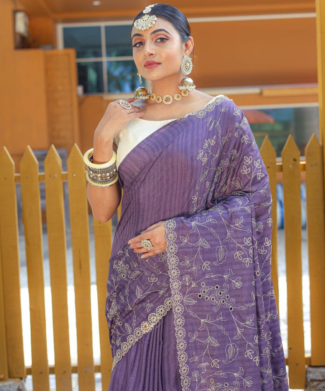 Women's Royal Prussian Blue Georgette Saree with Intricate Silver Thread & Mirror Work Embroidery – Perfect for Festive & Wedding Celebrations - Image 22
